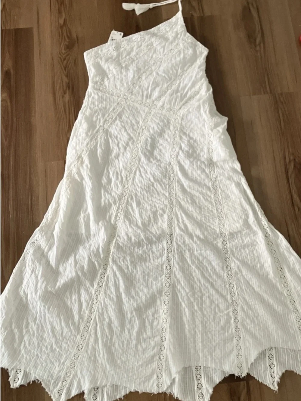 NWT Free People Bella One-Shoulder Maxi Dress M Ivory Lace Boho Raw Hem Whimsy.